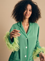 Party Pajama Set in Green with Mint Detachable Feathers