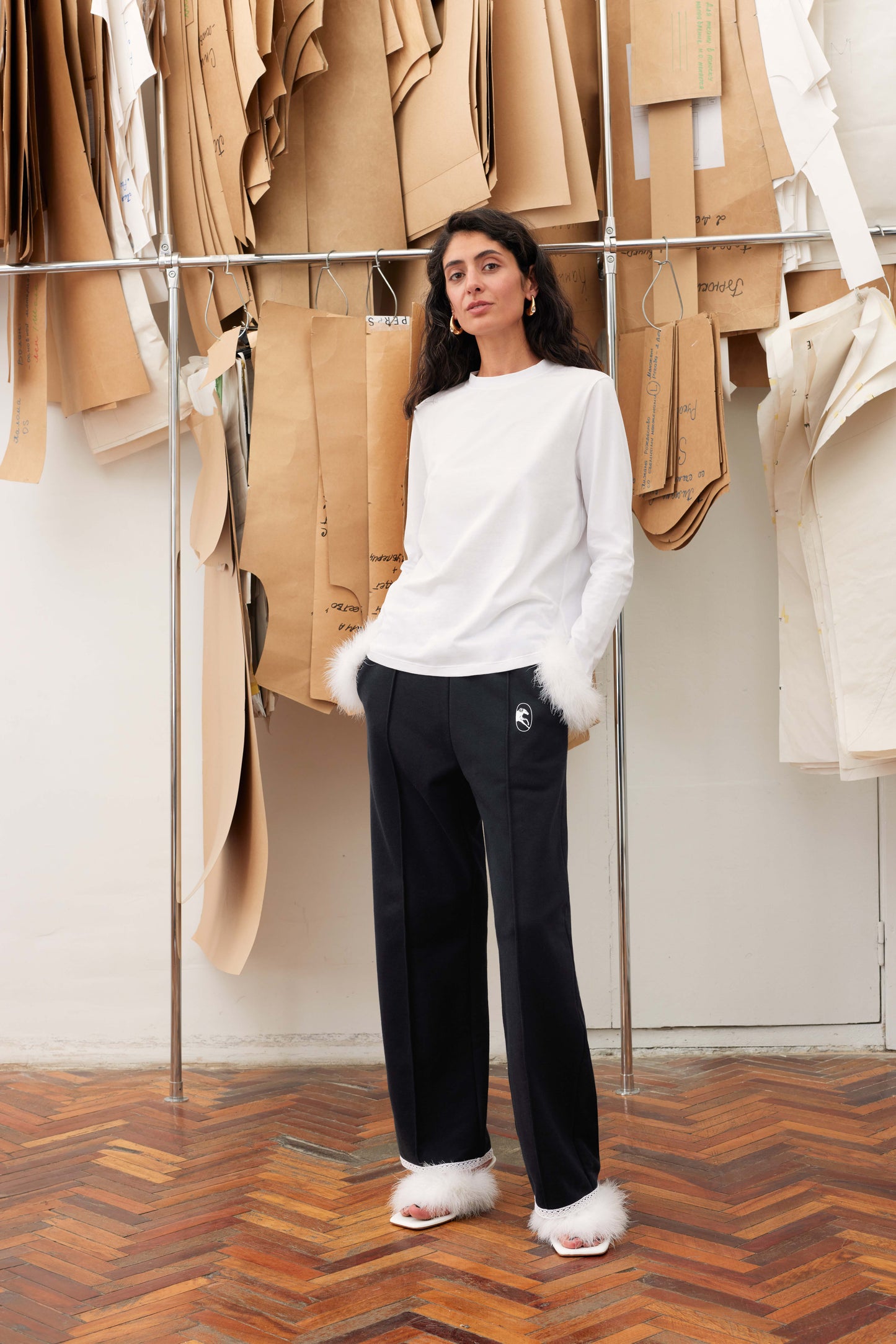 Long Sleeve Stretch-cotton Jersey T-Shirt with Detachable Feathers in White