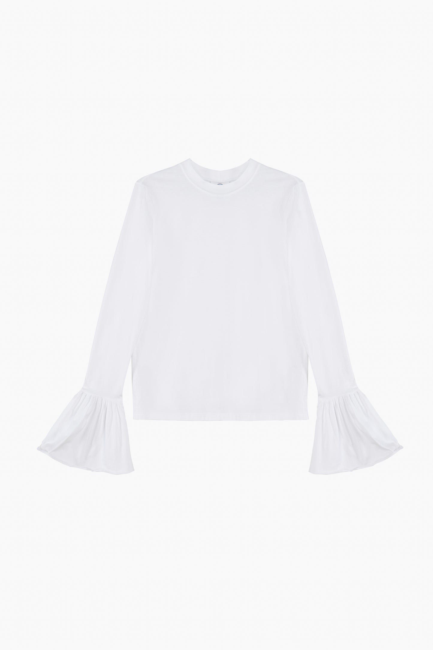 Ruffled Long Sleeve Stretch-cotton Jersey T-Shirt in White