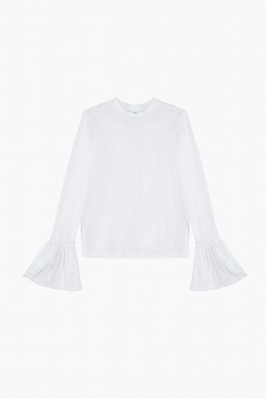 Ruffled Long Sleeve Stretch-cotton Jersey T-Shirt in White