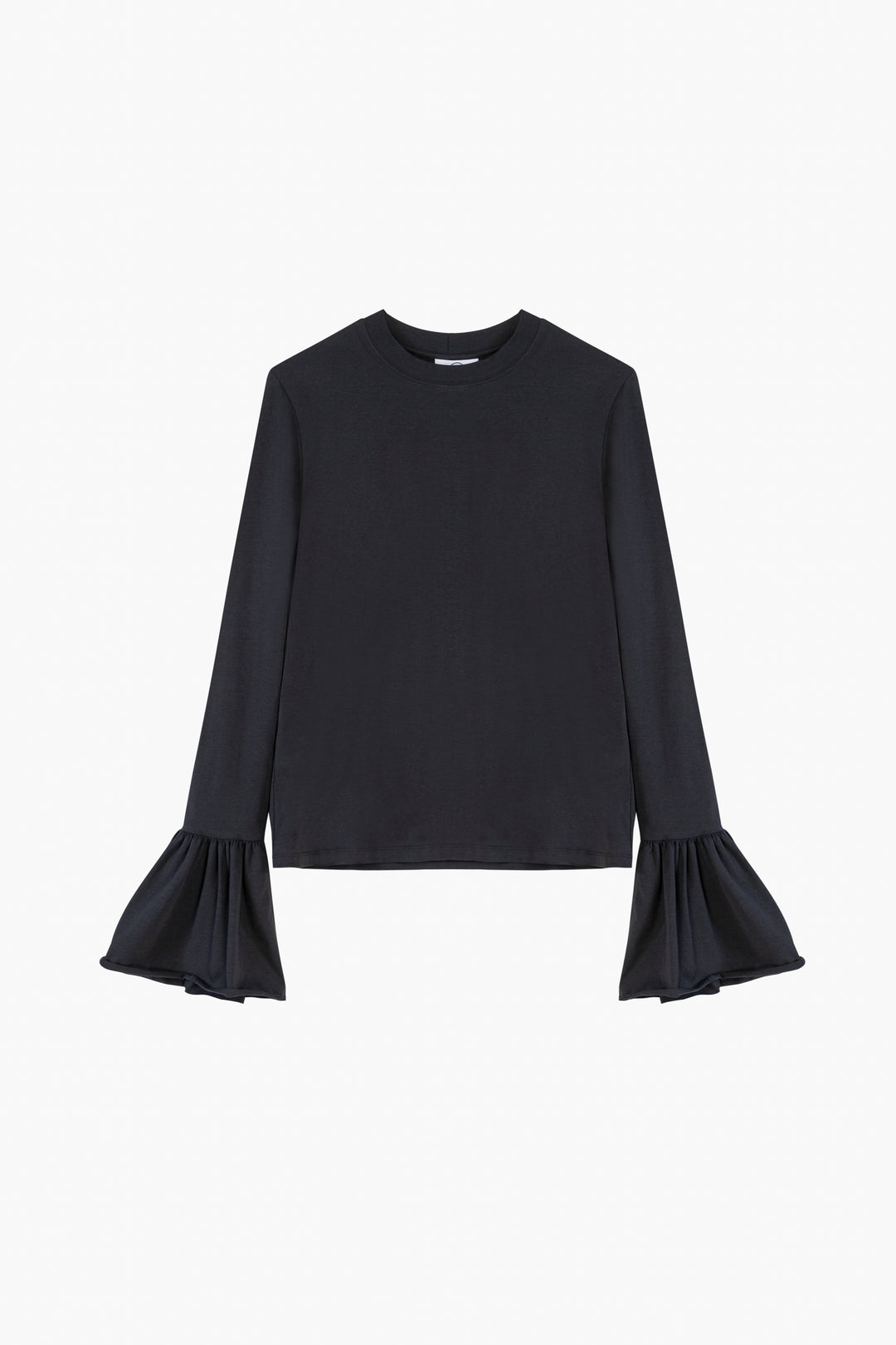 Ruffled Long Sleeve Stretch-cotton Jersey T-Shirt in Black