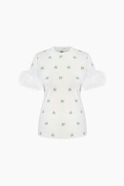 Stretch-cotton Jersey T-Shirt with Detachable Feathers in Bouquets