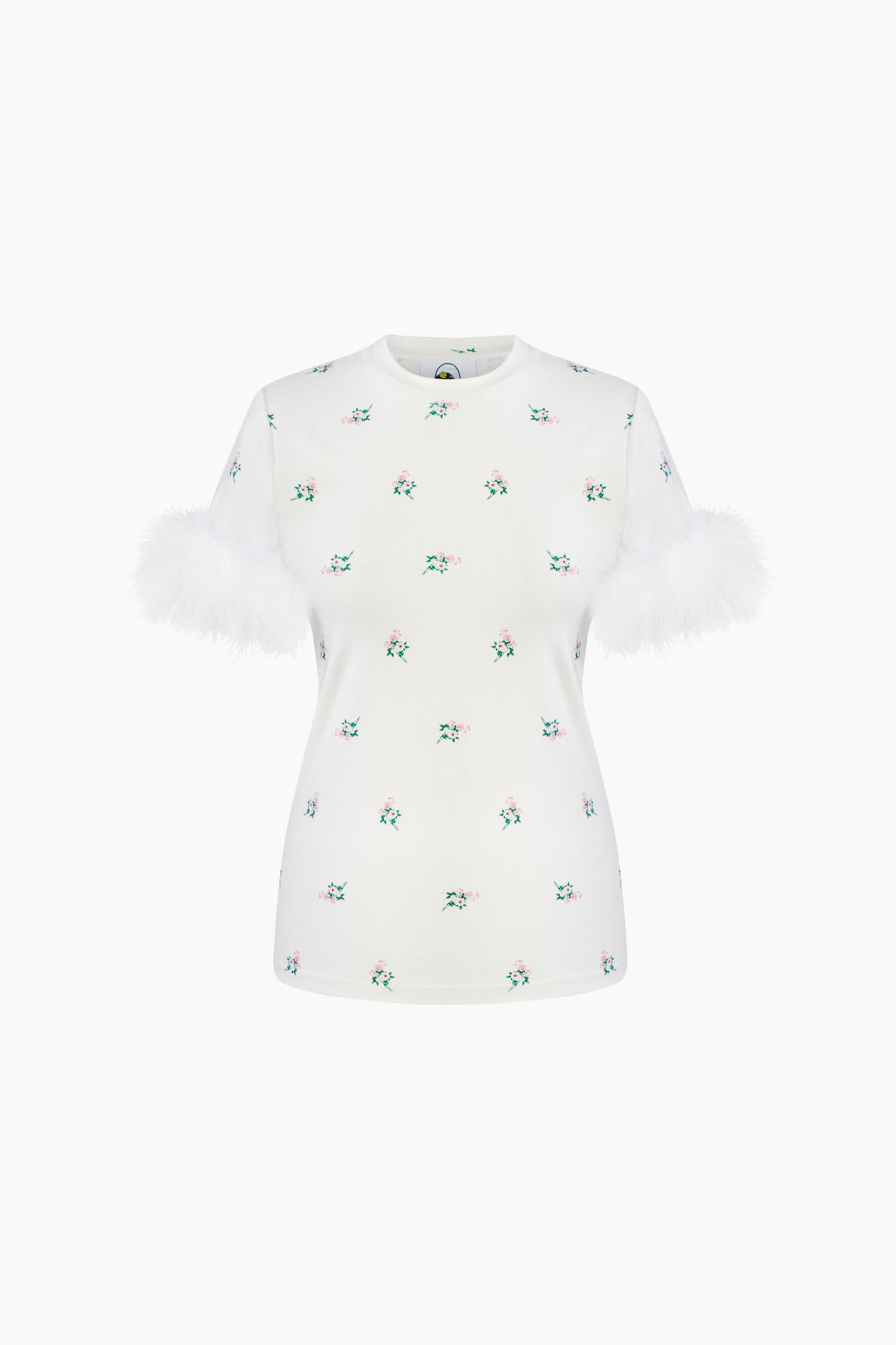 Stretch-cotton Jersey T-Shirt with Detachable Feathers in Bouquets