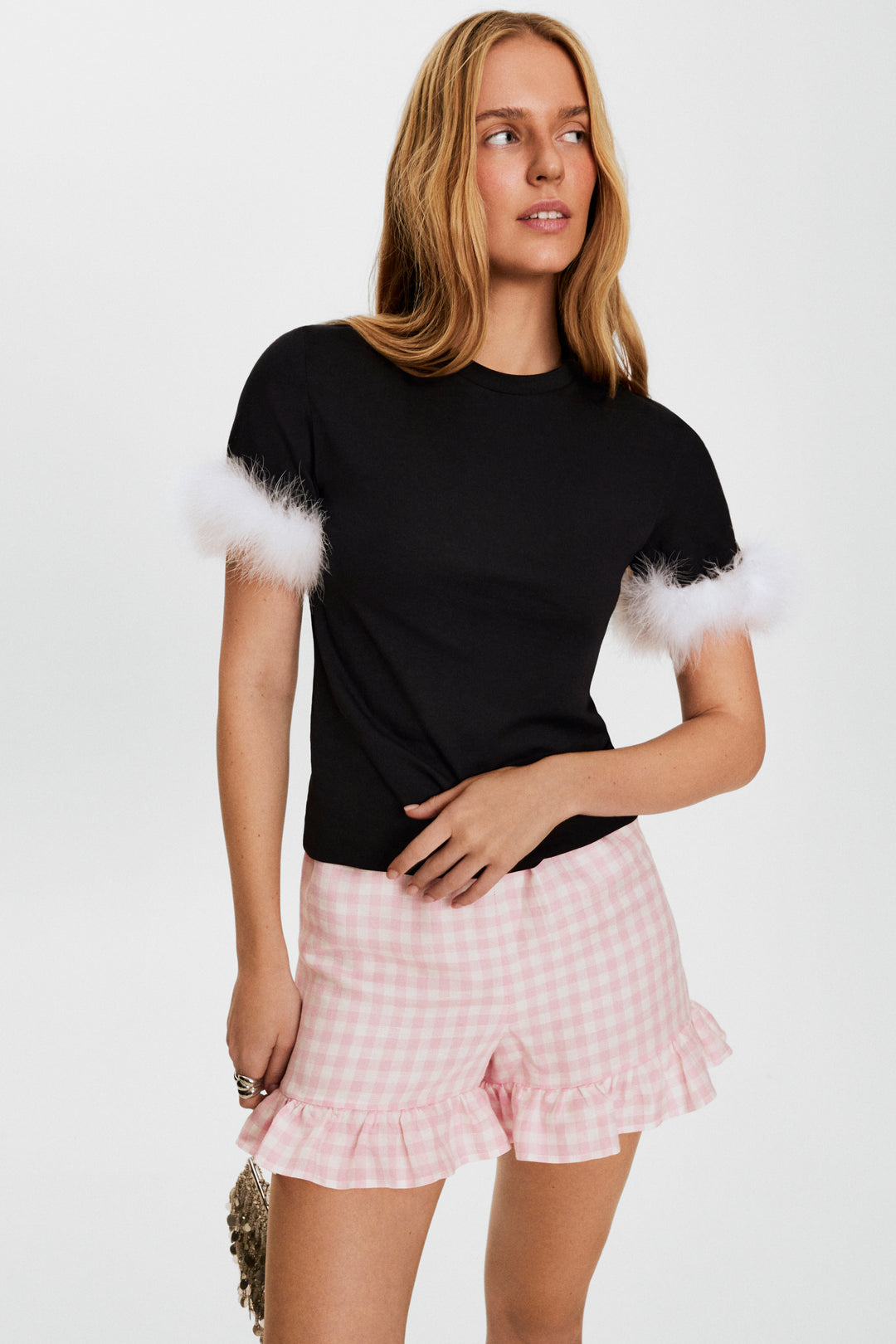 Stretch-cotton Jersey T-Shirt with Detachable Feathers in Black