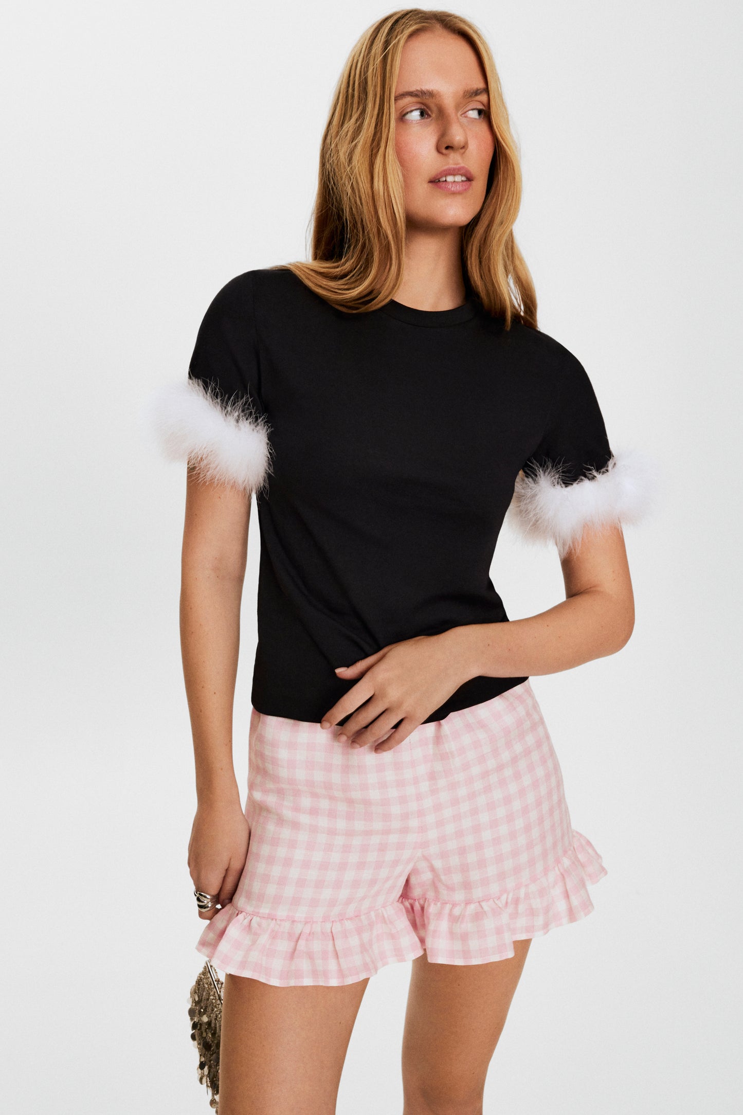 Stretch-cotton Jersey T-Shirt with Detachable Feathers in Black