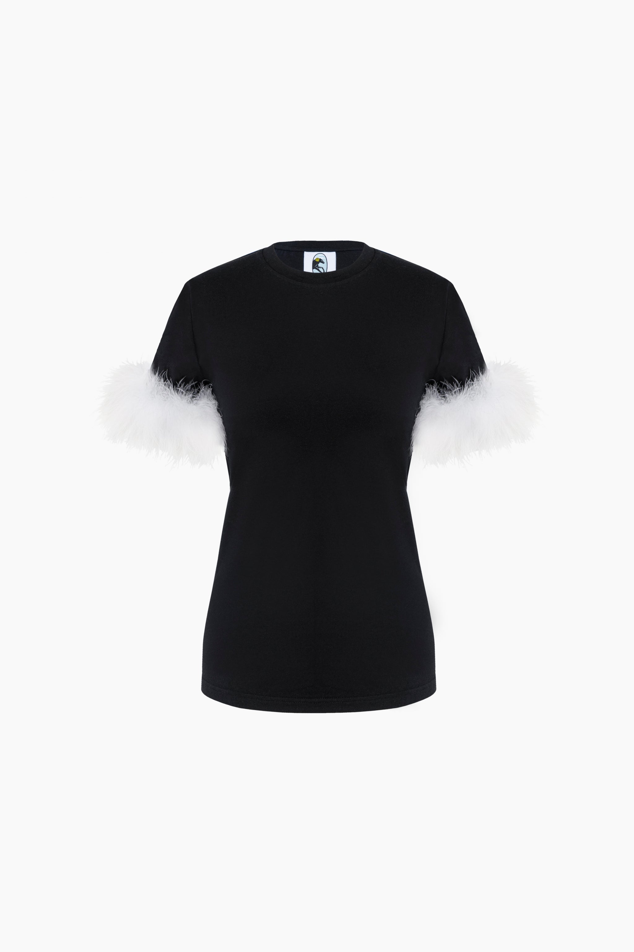 Stretch-cotton Jersey T-Shirt with Detachable Feathers in Black