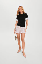 Stretch-cotton Jersey T-Shirt with Detachable Feathers in Black
