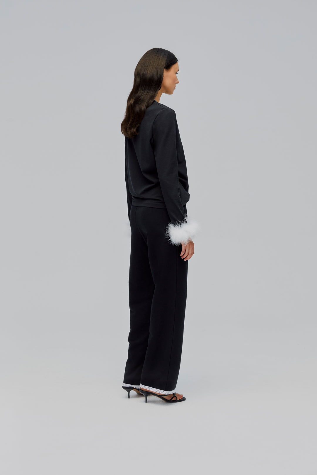 Relaxed Stretch-cotton Jersey Pants with Lace in Black