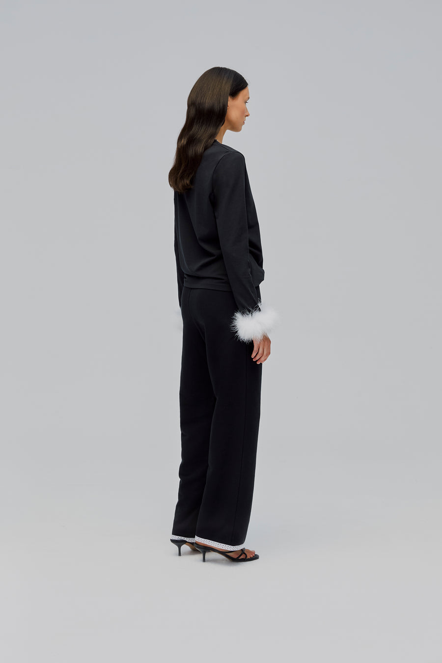 Relaxed Stretch-cotton Jersey Pants with Lace in Black