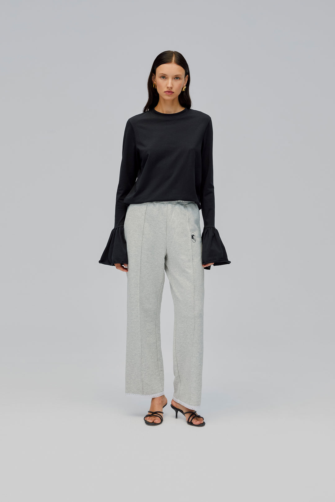 Relaxed Stretch-cotton Jersey Pants with Lace in Grey