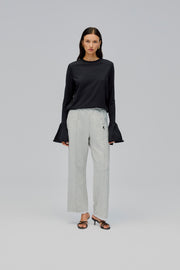 Ruffled Long Sleeve Stretch-cotton Jersey T-Shirt in Black
