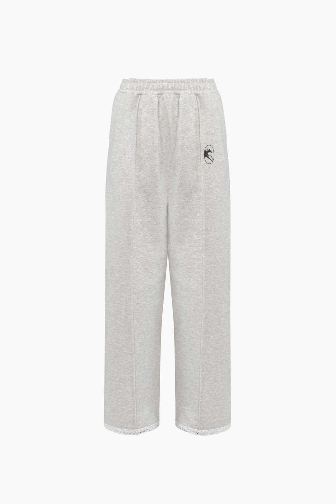 Relaxed Stretch-cotton Jersey Pants with Lace in Grey