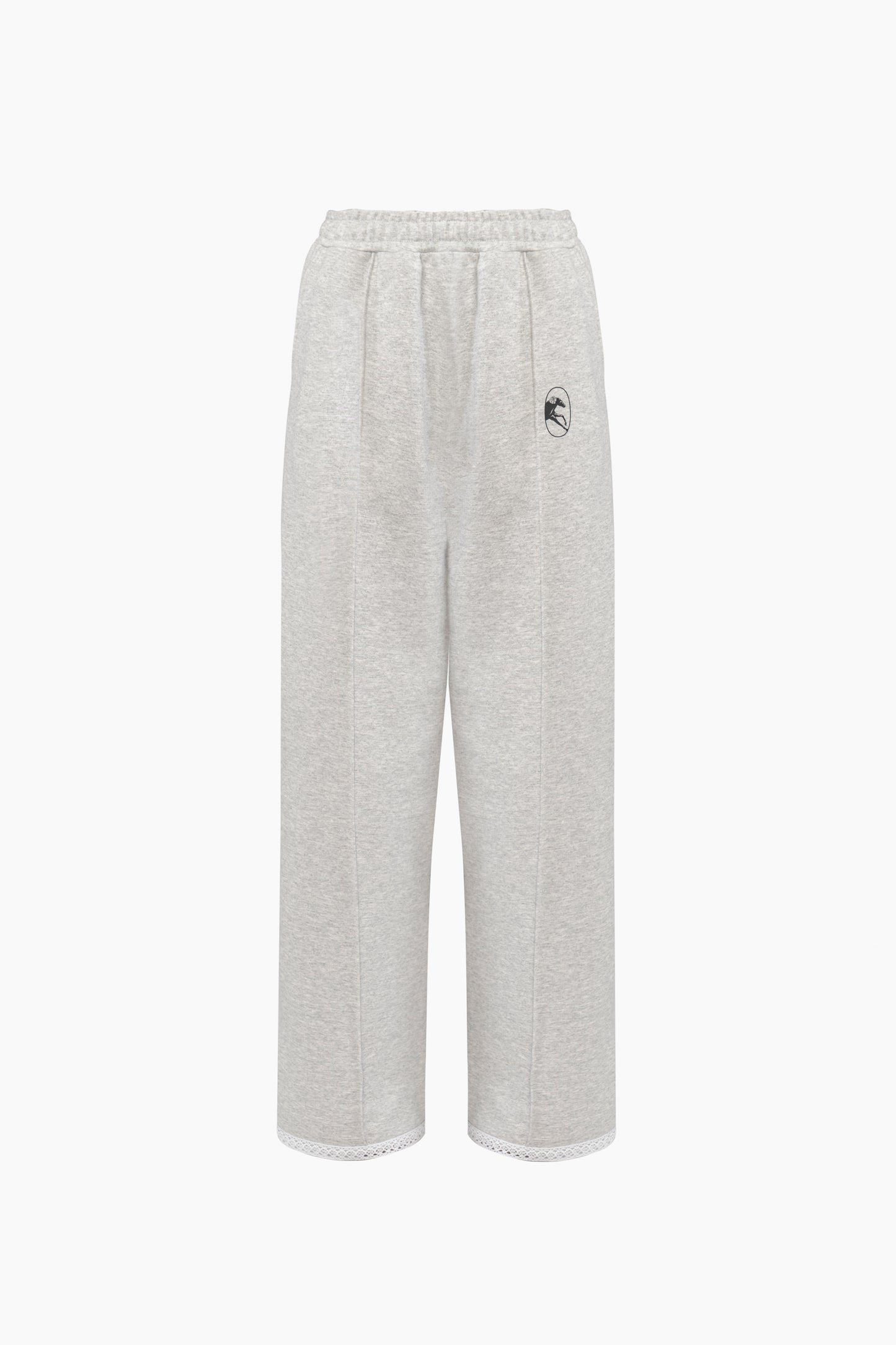 Relaxed Stretch-cotton Jersey Pants with Lace in Grey