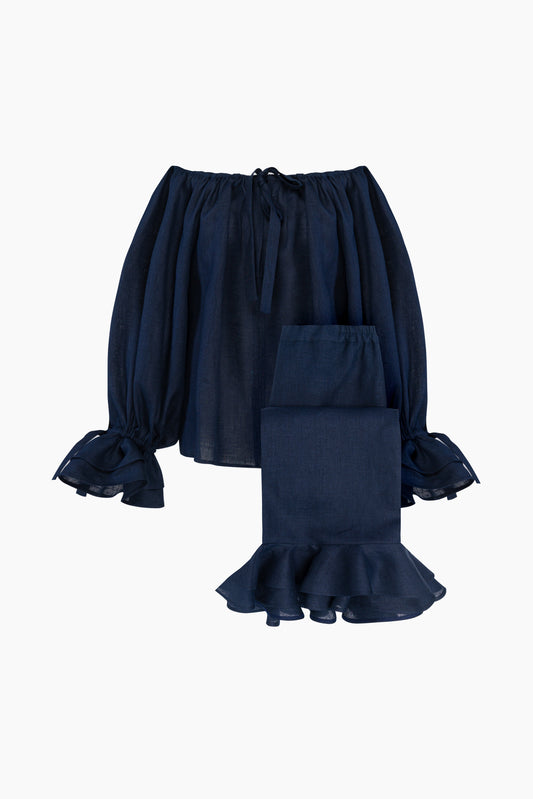 Cha-Cha Linen Lounge Set in Navy