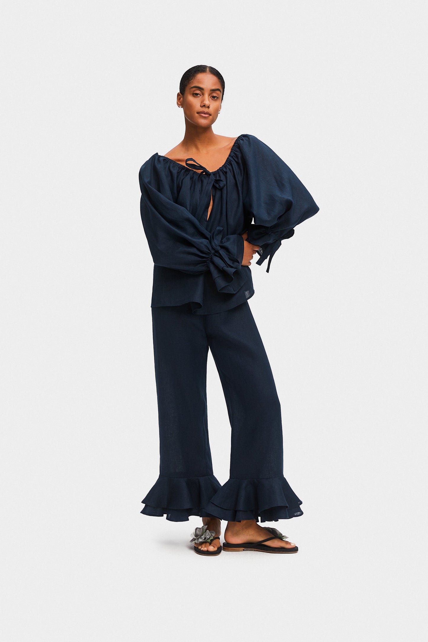 Cha-Cha Linen Lounge Set in Navy