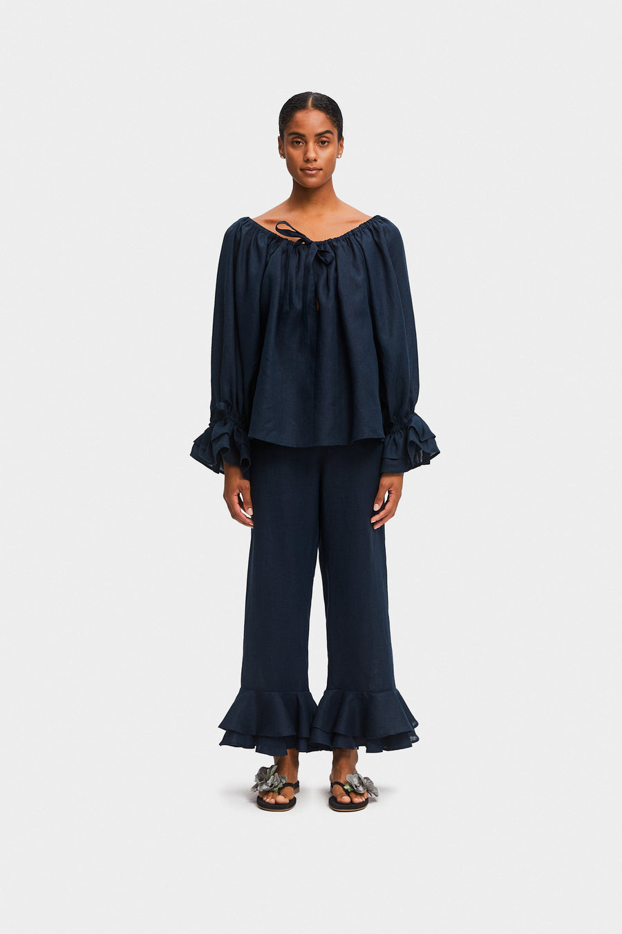 Cha-Cha Linen Lounge Set in Navy