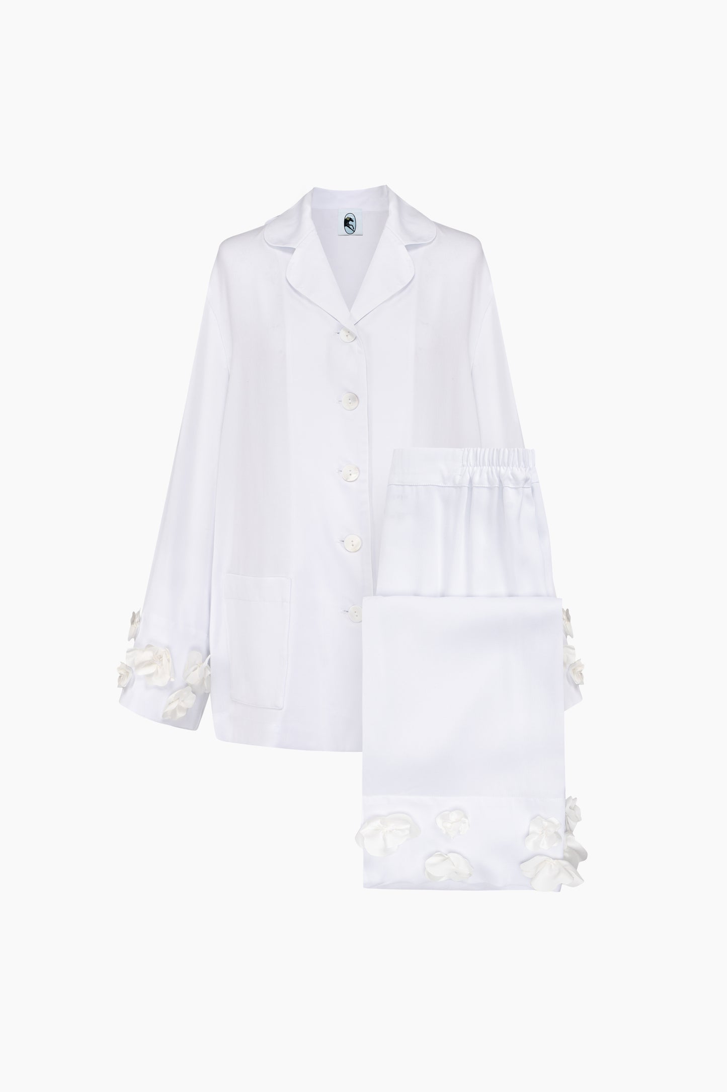 The Bloom Party Pajamas Set with Pants in White