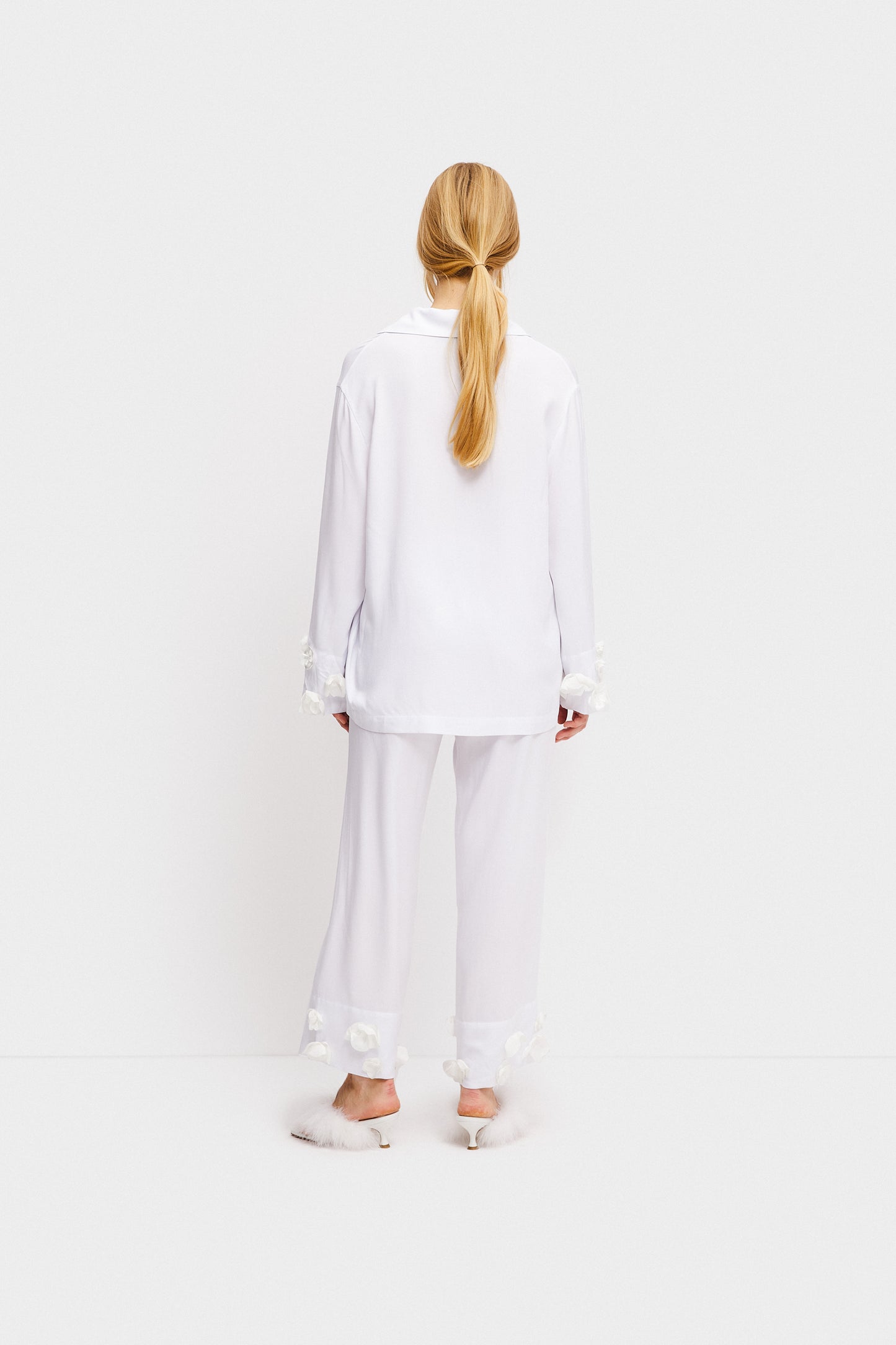 The Bloom Party Pajamas Set with Pants in White
