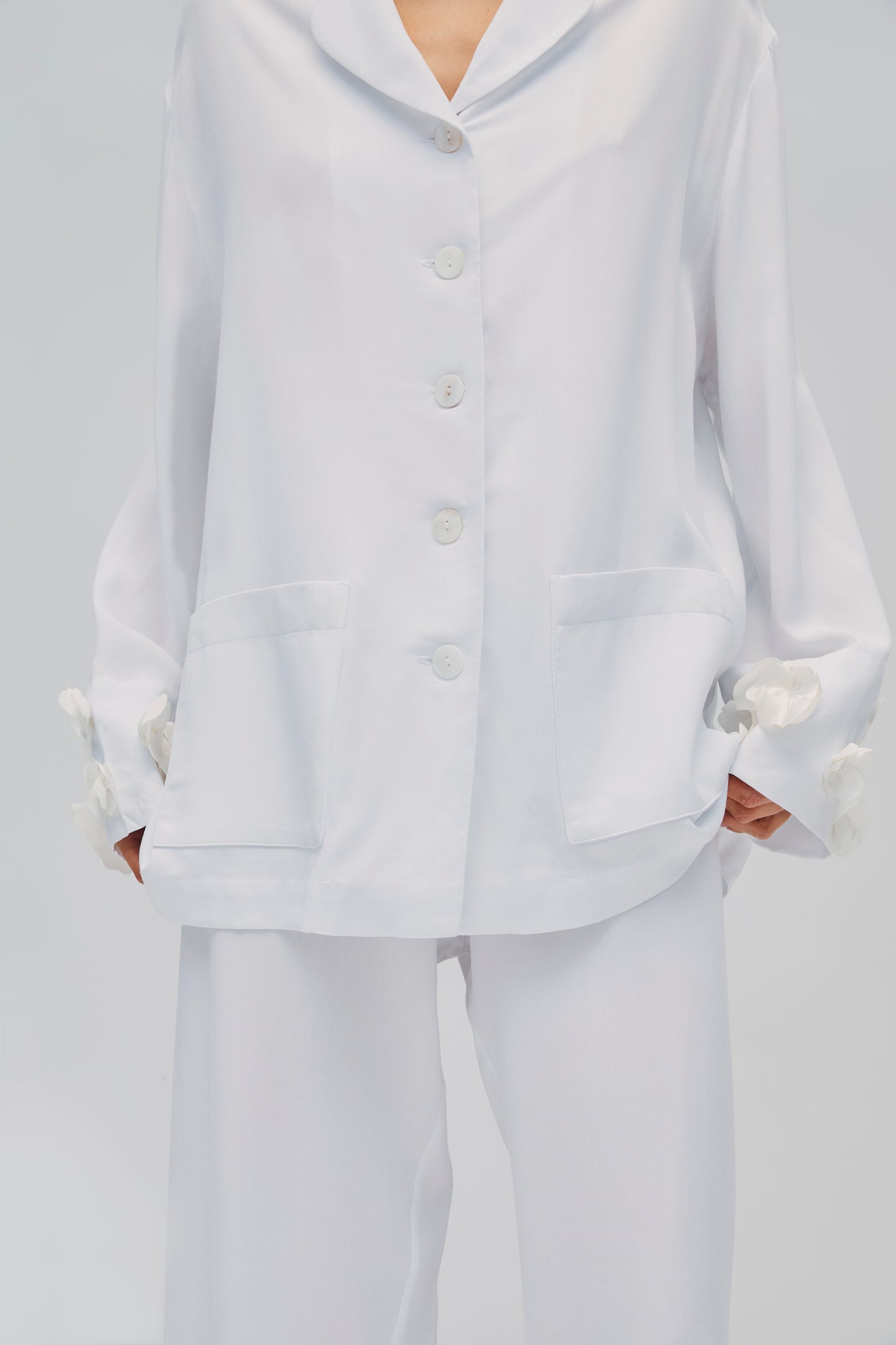 The Bloom Party Pajamas Set with Pants in White