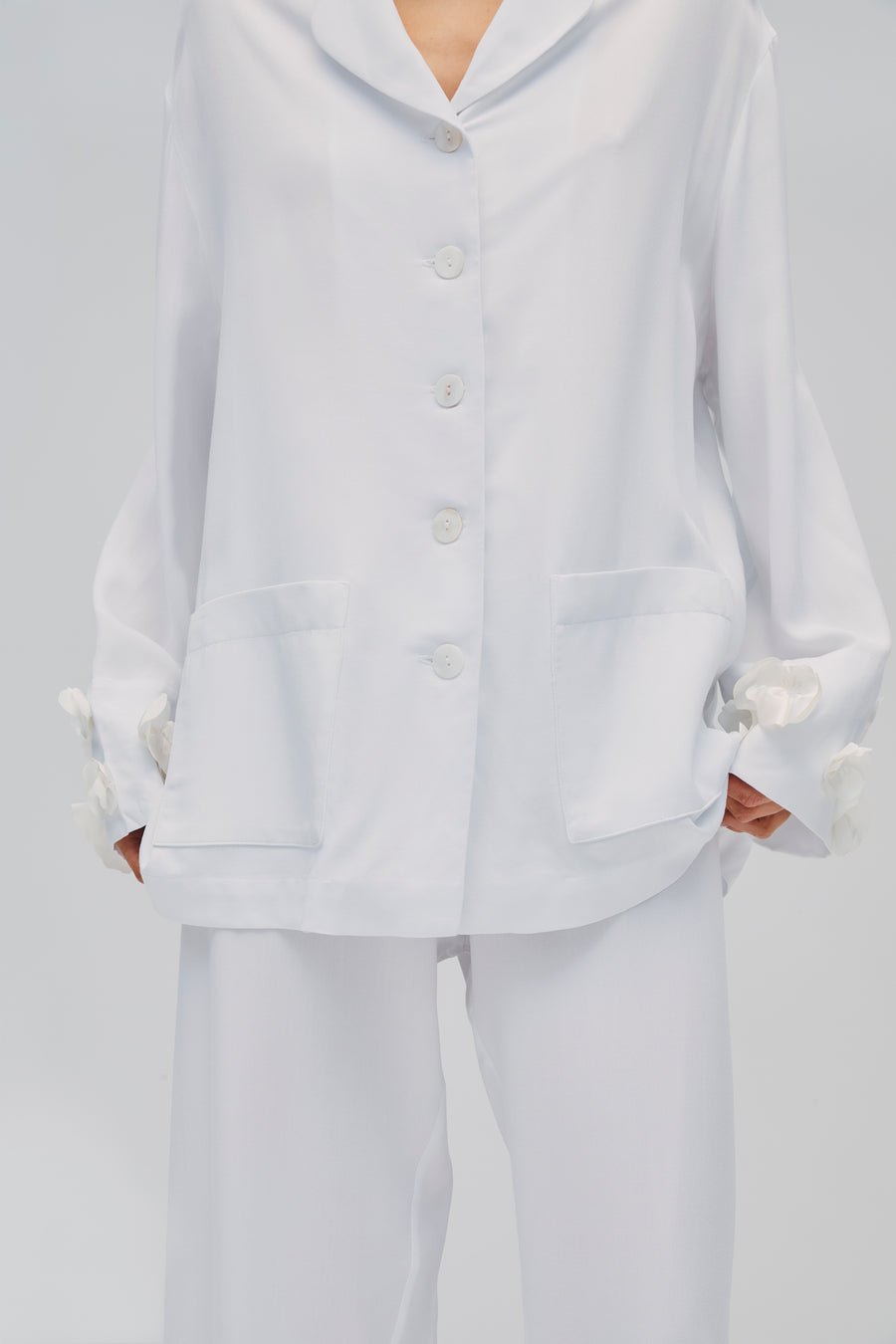 The Bloom Party Pajamas Set with Pants in White