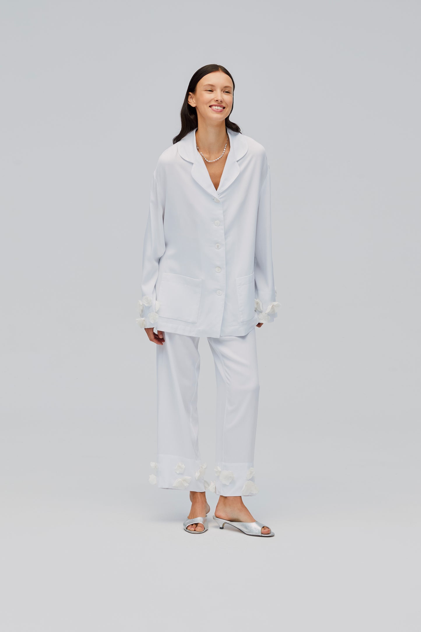 The Bloom Party Pajamas Set with Pants in White