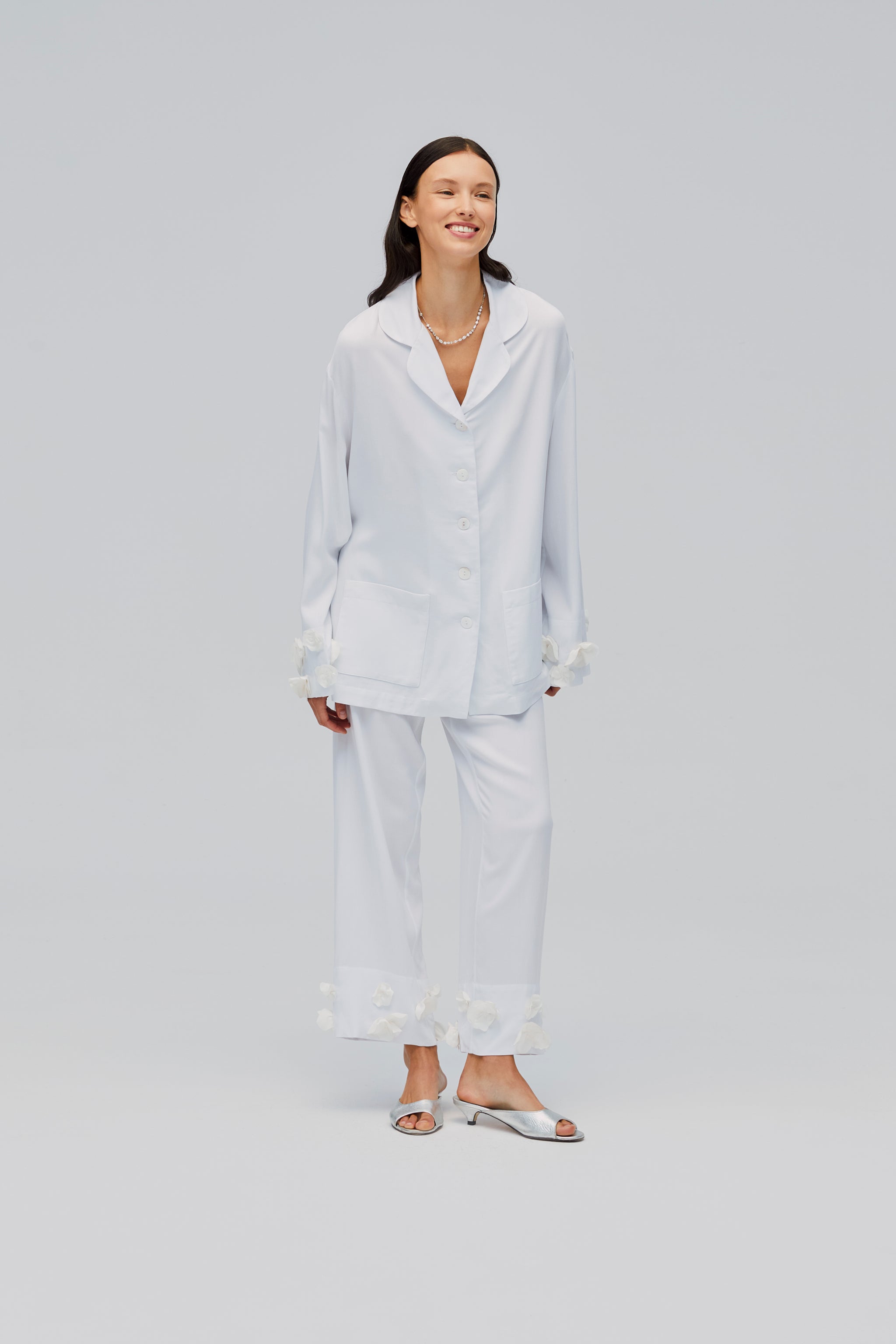 The Bloom Party Pajamas Set with Pants in White