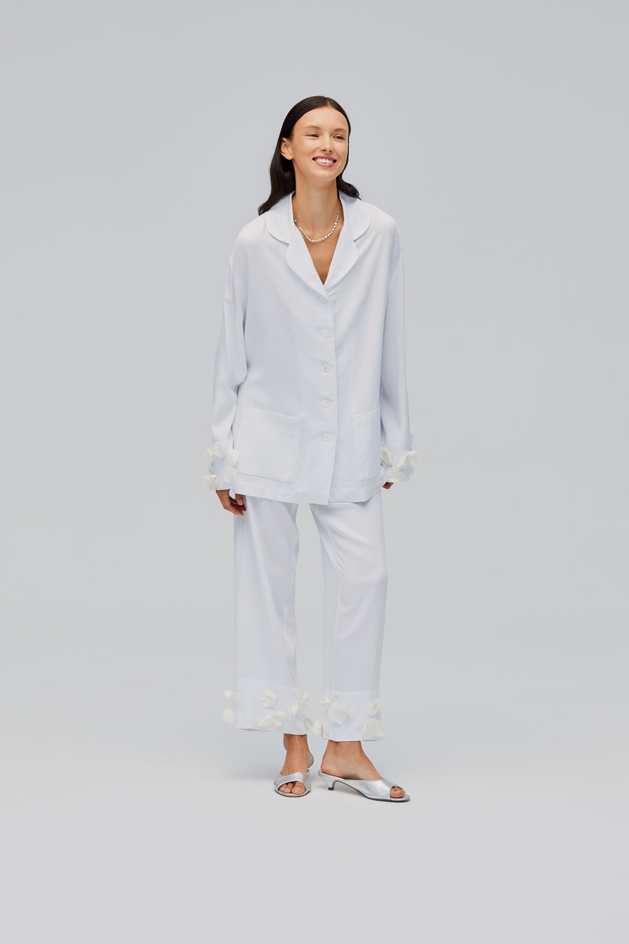 The Bloom Party Pajamas Set with Pants in White