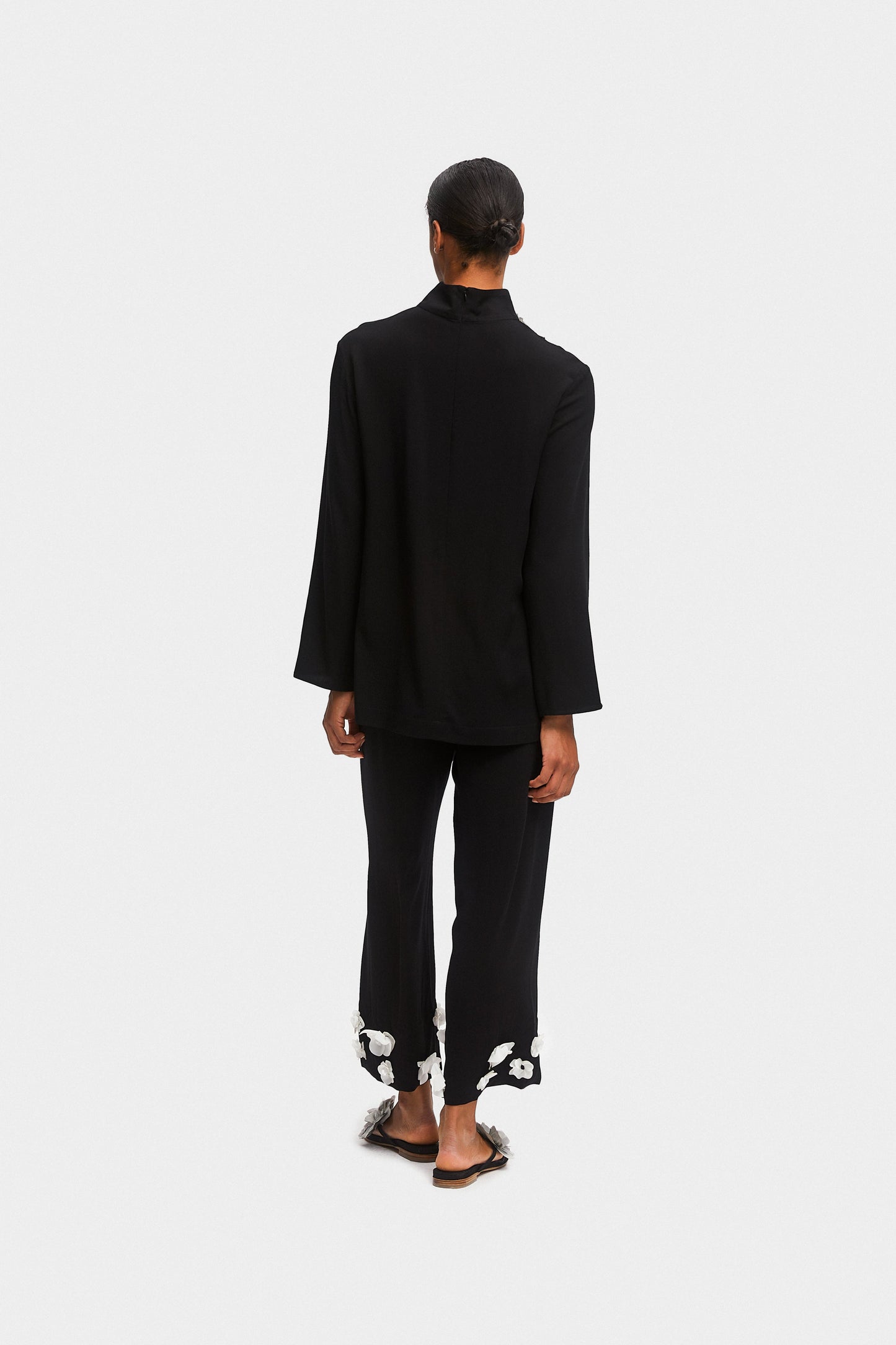 The Bloom Black Tie Pajama Set with Pants in Black