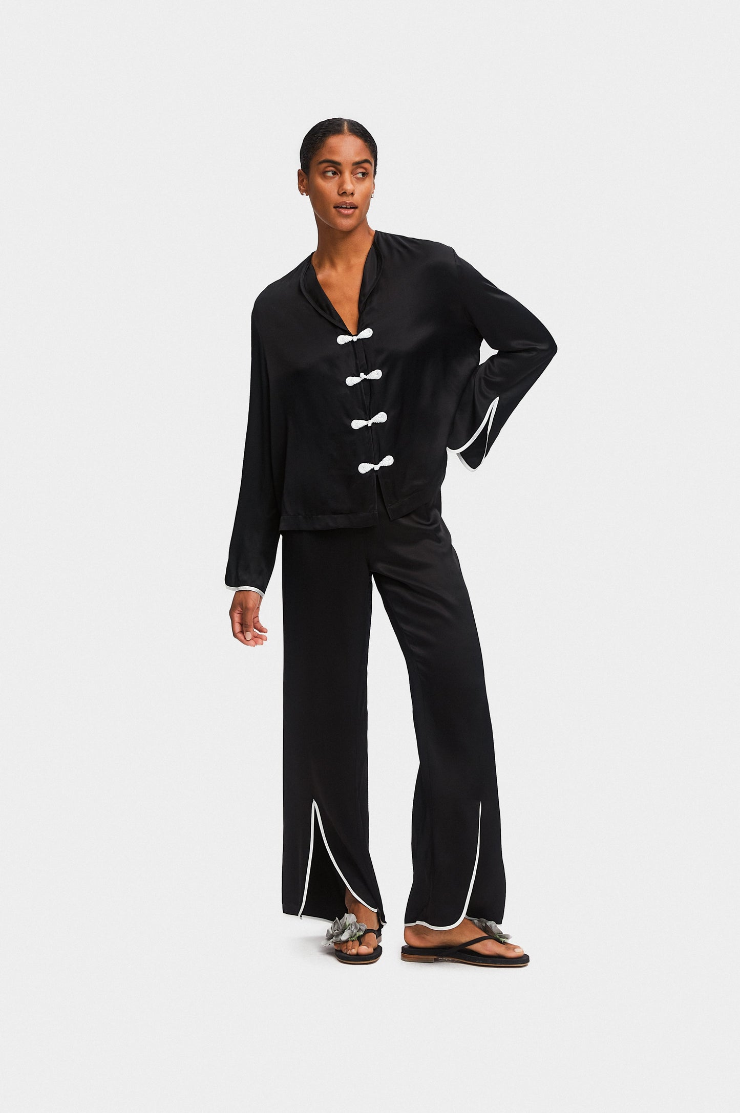 Louis Pajama Set with Pants in Black