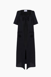 Sofia Linen Embroidered Midi Dress in Black