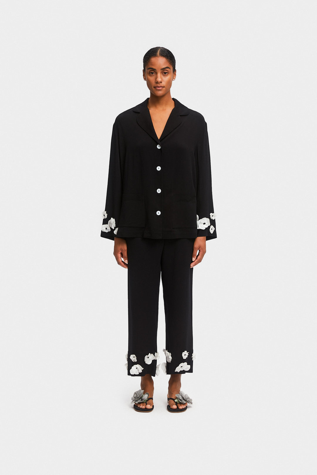 The Bloom Party Pajama Set with Pants in Black