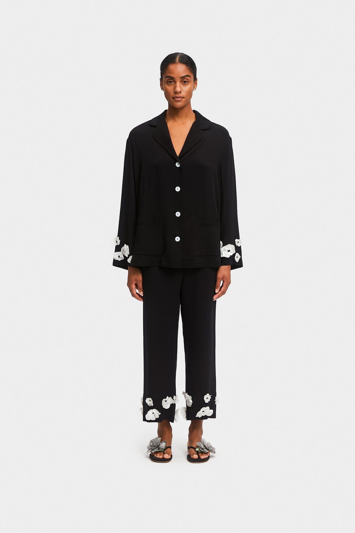 The Bloom Party Pajama Set with Pants in Black