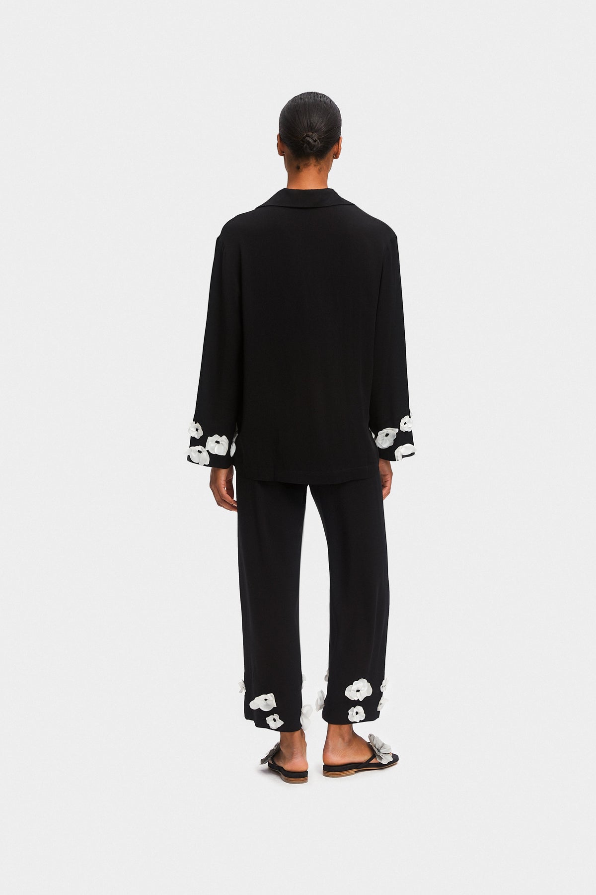 The Bloom Party Pajama Set with Pants in Black