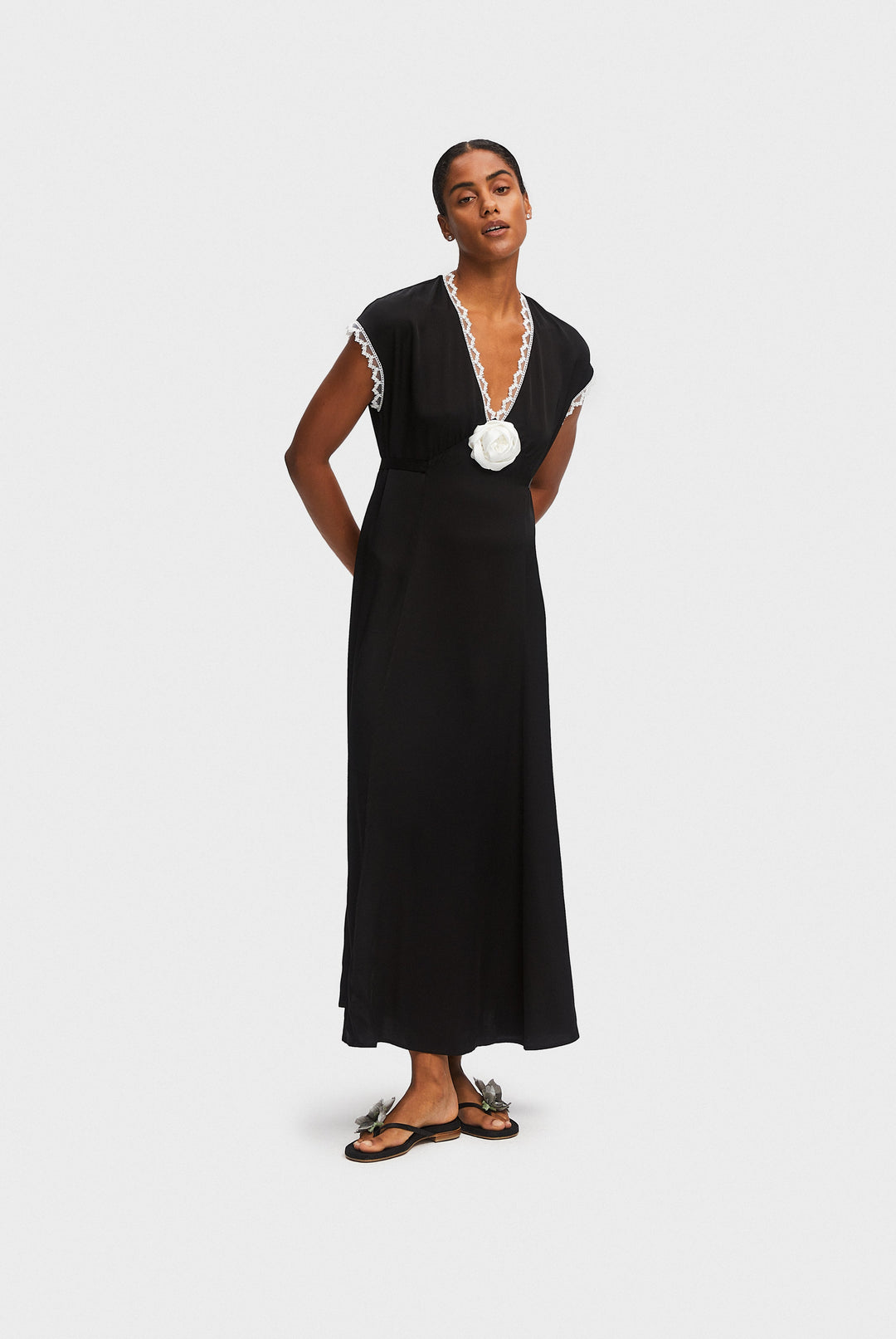 The Genus Rosa Satin Dress in Black