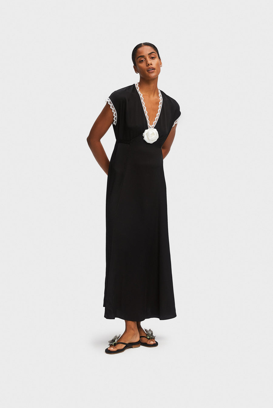 The Genus Rosa Satin Dress in Black