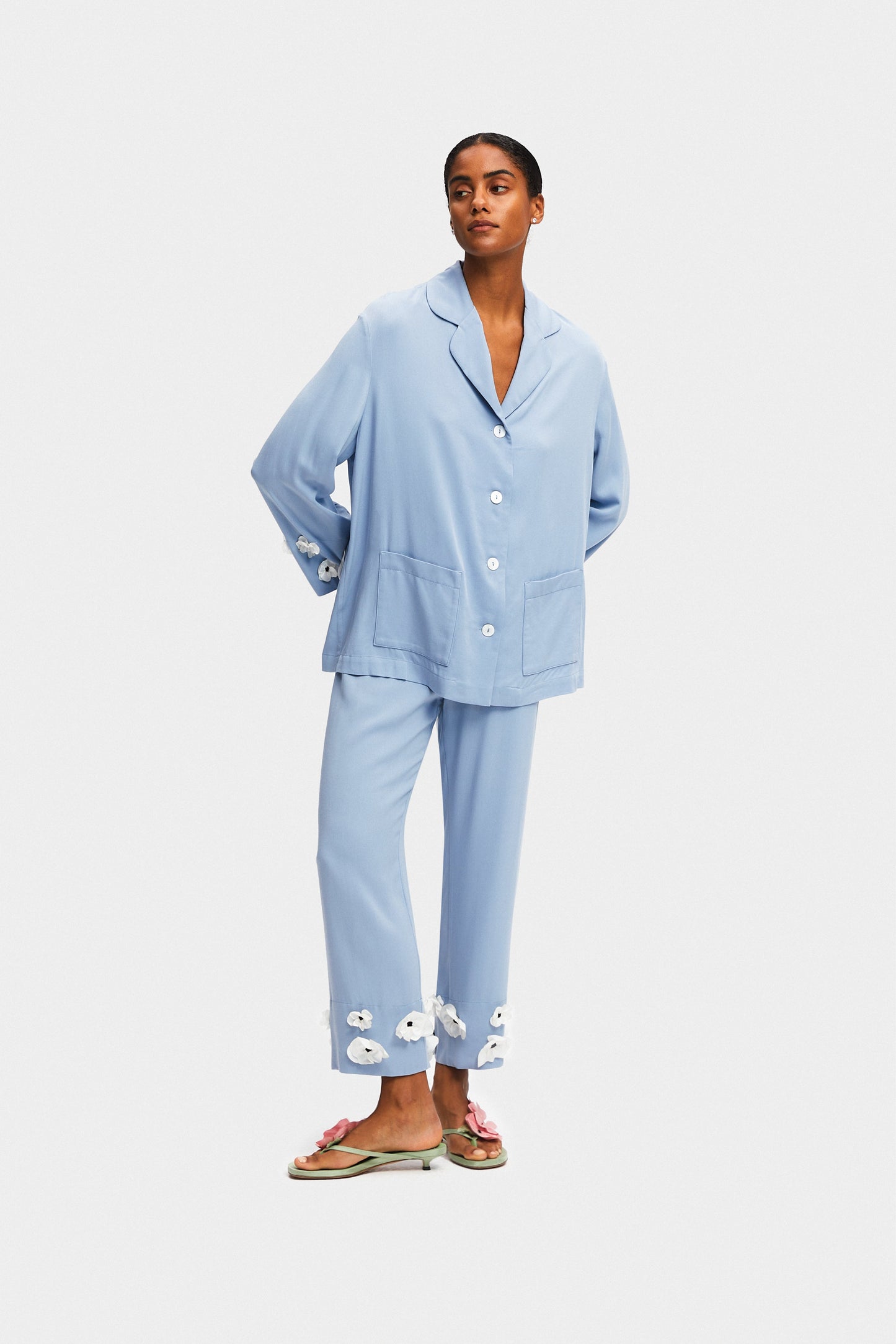 The Bloom Party Pajama Set with Pants in Blue