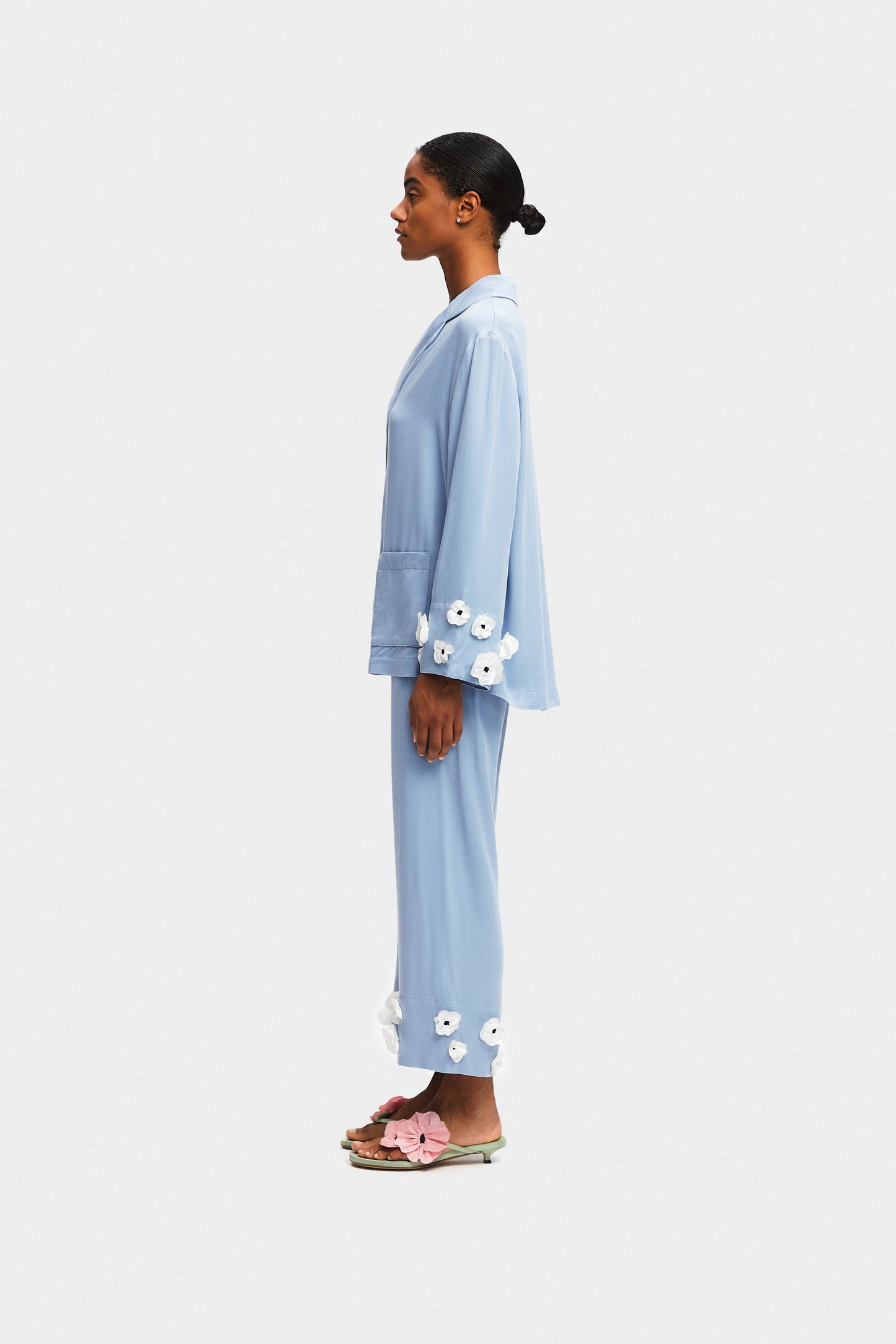 The Bloom Party Pajama Set with Pants in Blue