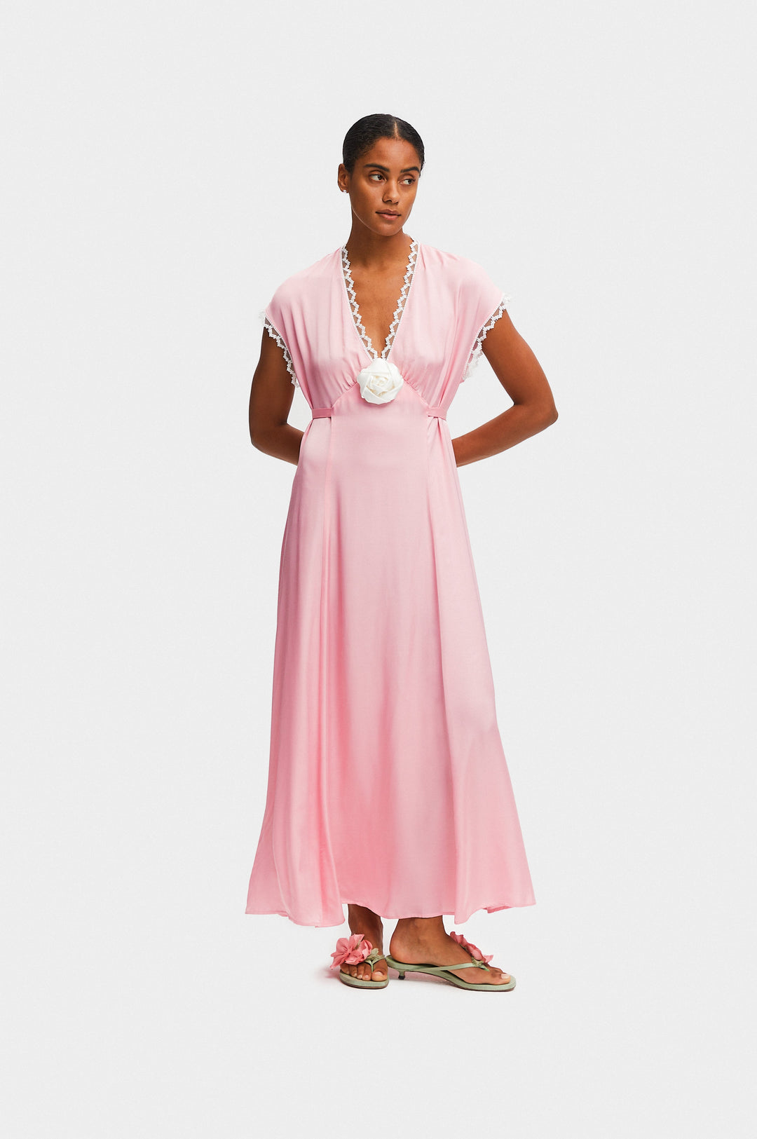 The Genus Rosa Satin Dress in Pink Sleeper The Genus Rosa Satin Dress in Pink Sleeper