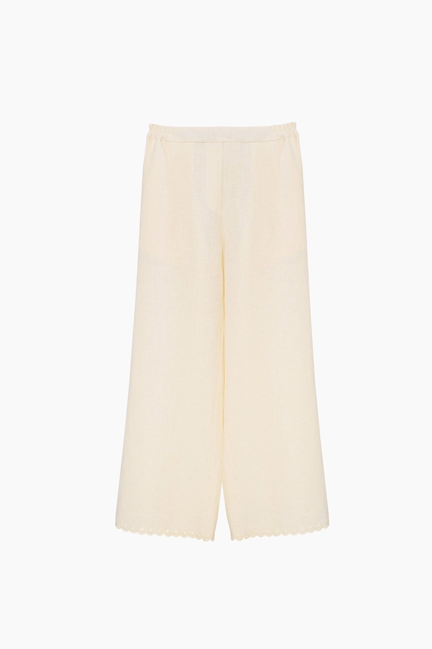 Sofia Linen Embroidered Pants in Off-White