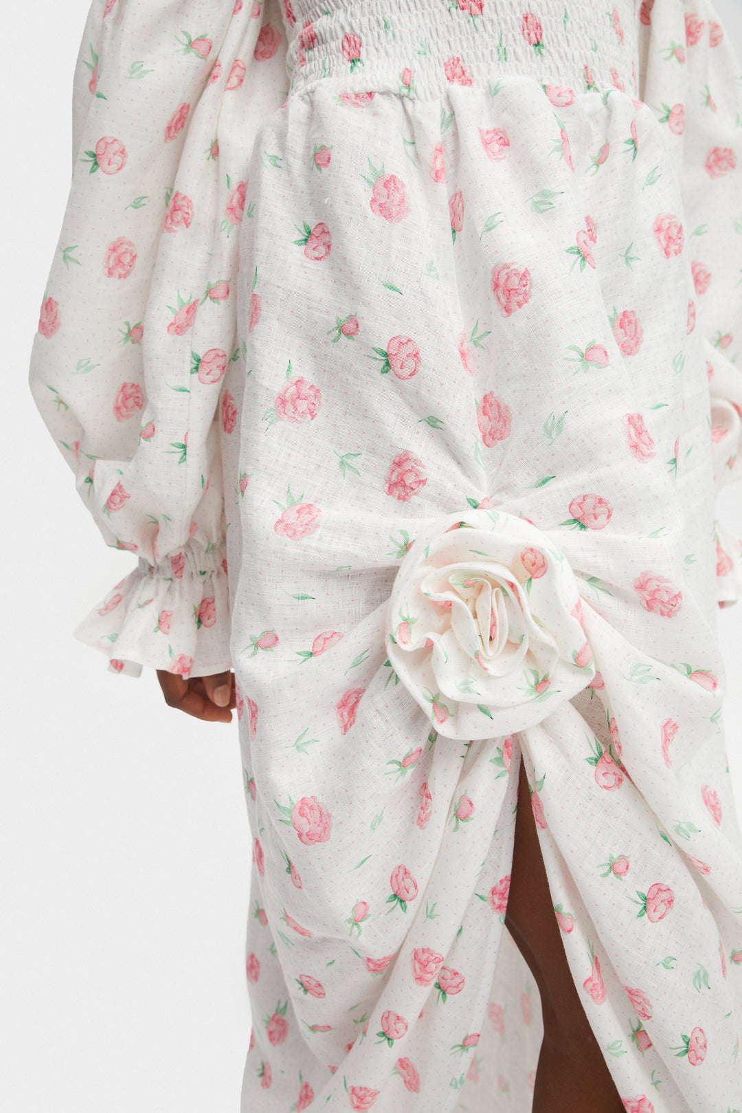 Atlanta Linen Dress with Rose Detail in Roses