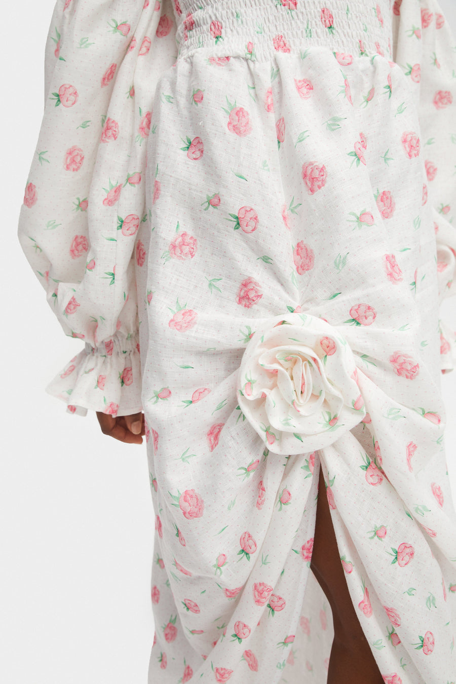 Atlanta Linen Dress with Rose Detail in Roses
