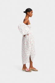 Atlanta Linen Dress with Rose Detail in Roses