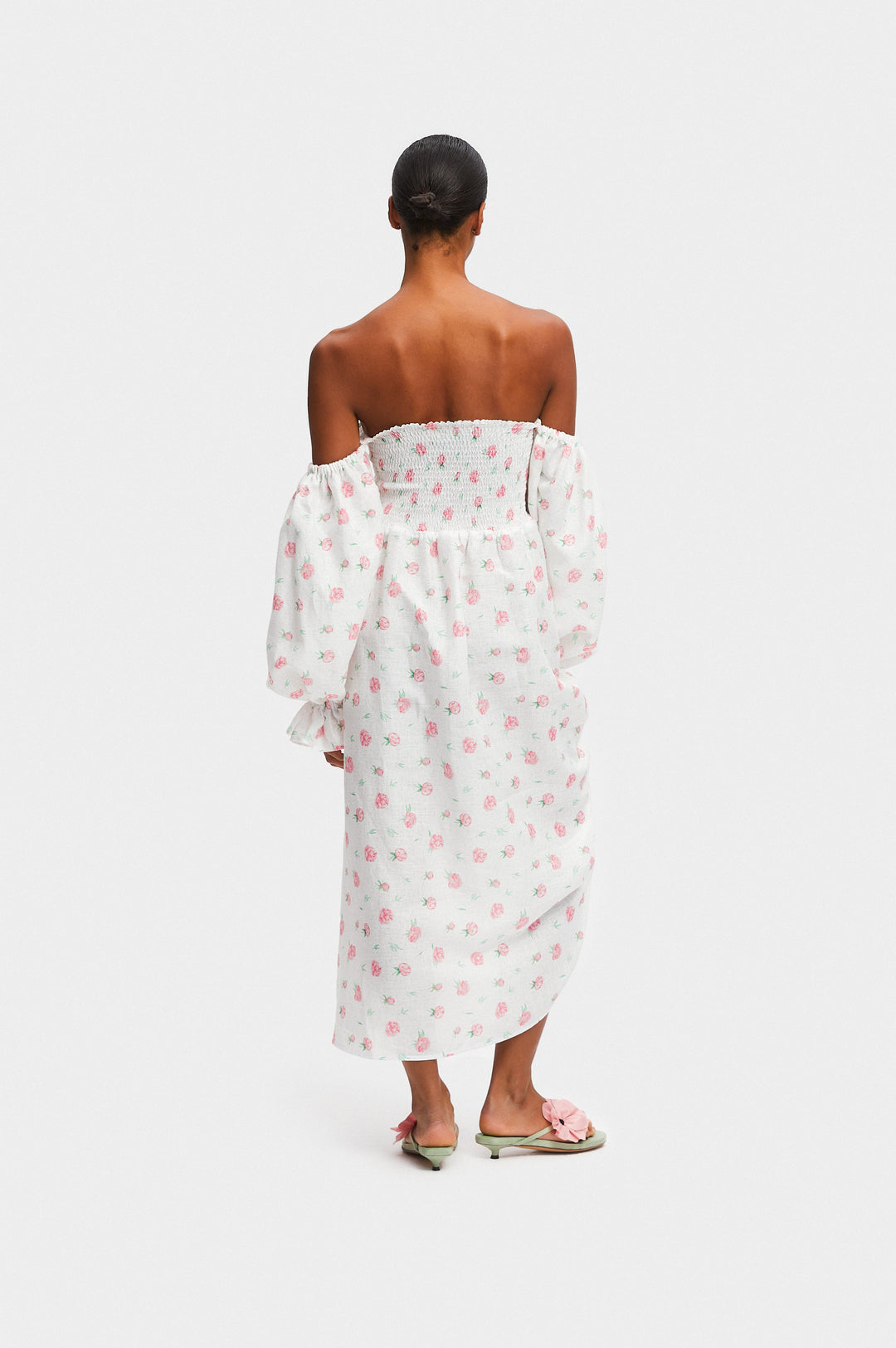 Atlanta Linen Dress with Rose Detail in Roses