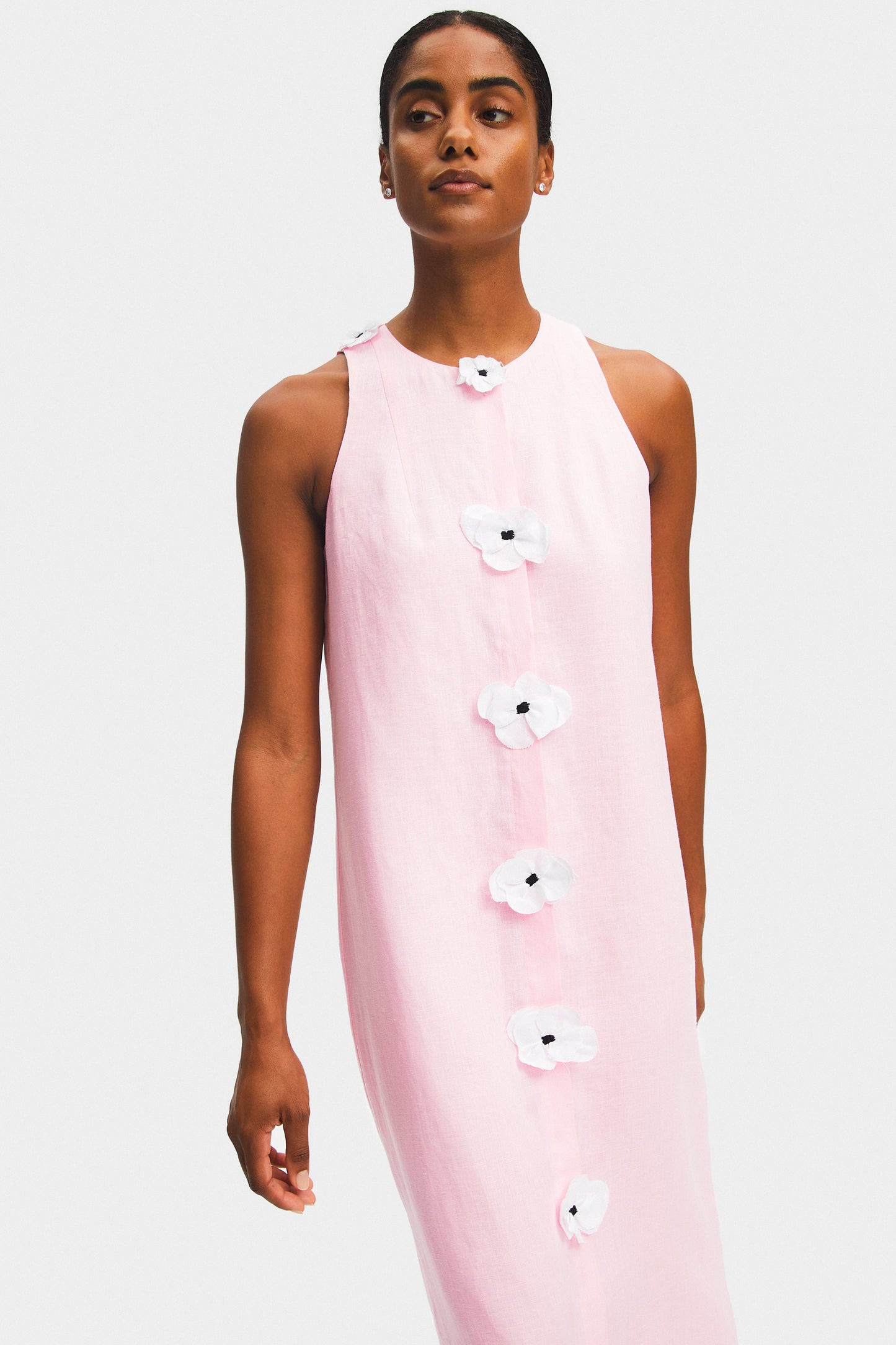 The Bloom Maxi Linen Vest Dress in Pink
