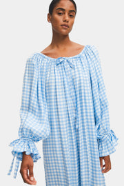 Cha-Cha Linen Maxi Dress in Blue Vichy