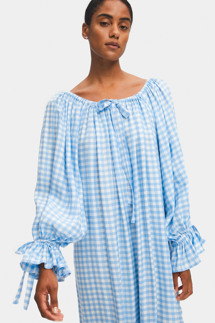 Cha-Cha Linen Maxi Dress in Blue Vichy