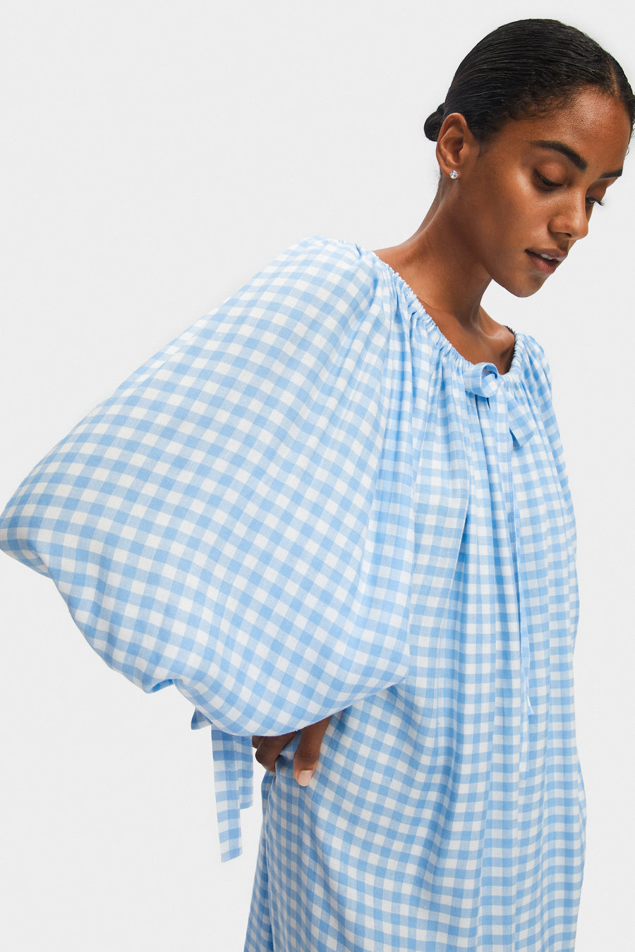 Cha-Cha Linen Maxi Dress in Blue Vichy