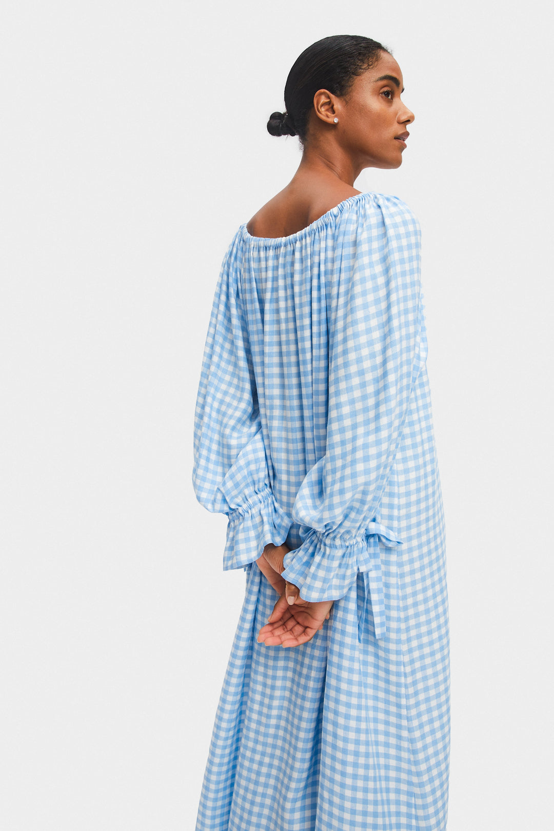 Cha-Cha Linen Maxi Dress in Blue Vichy