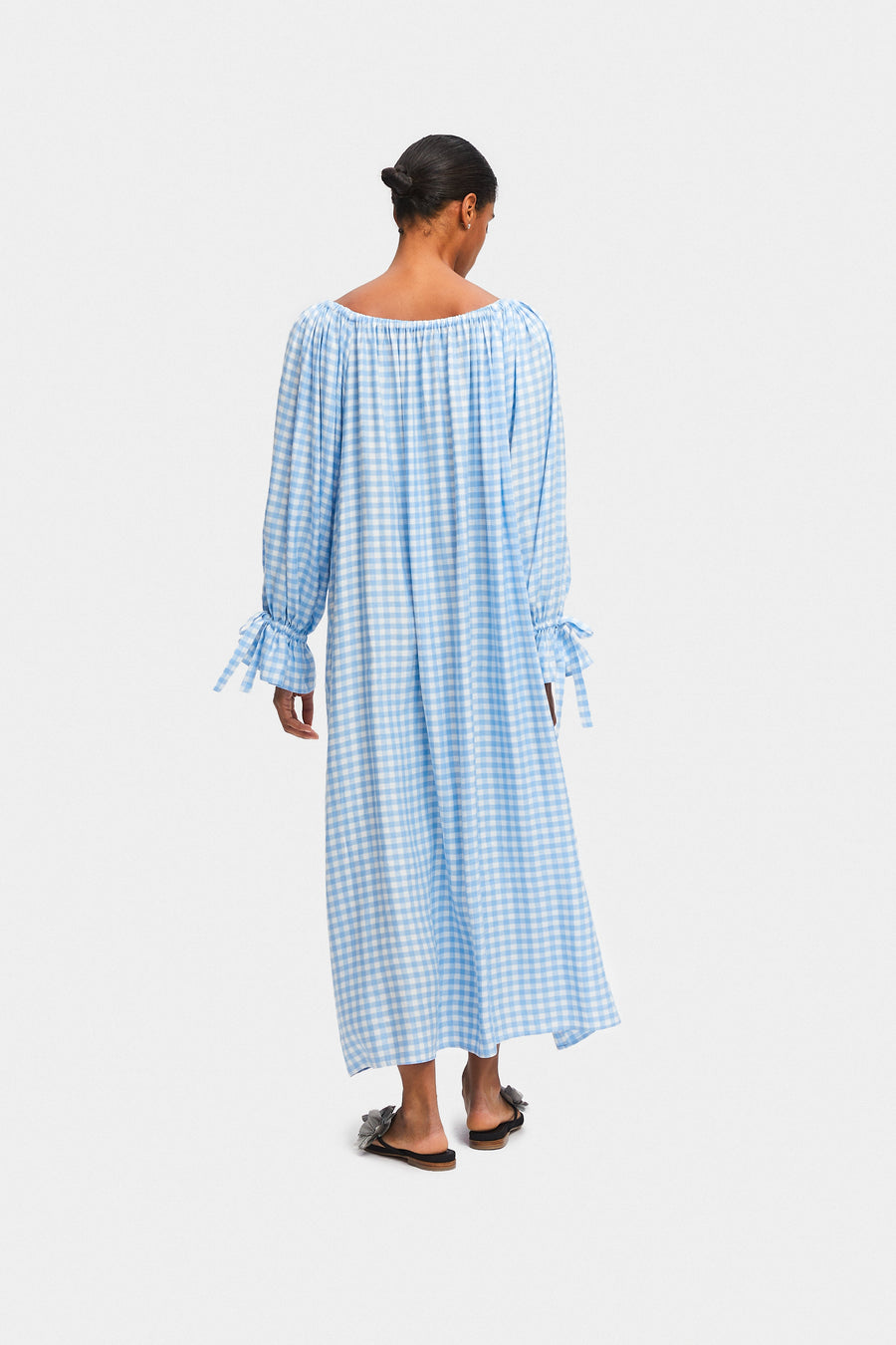 Cha-Cha Linen Maxi Dress in Blue Vichy