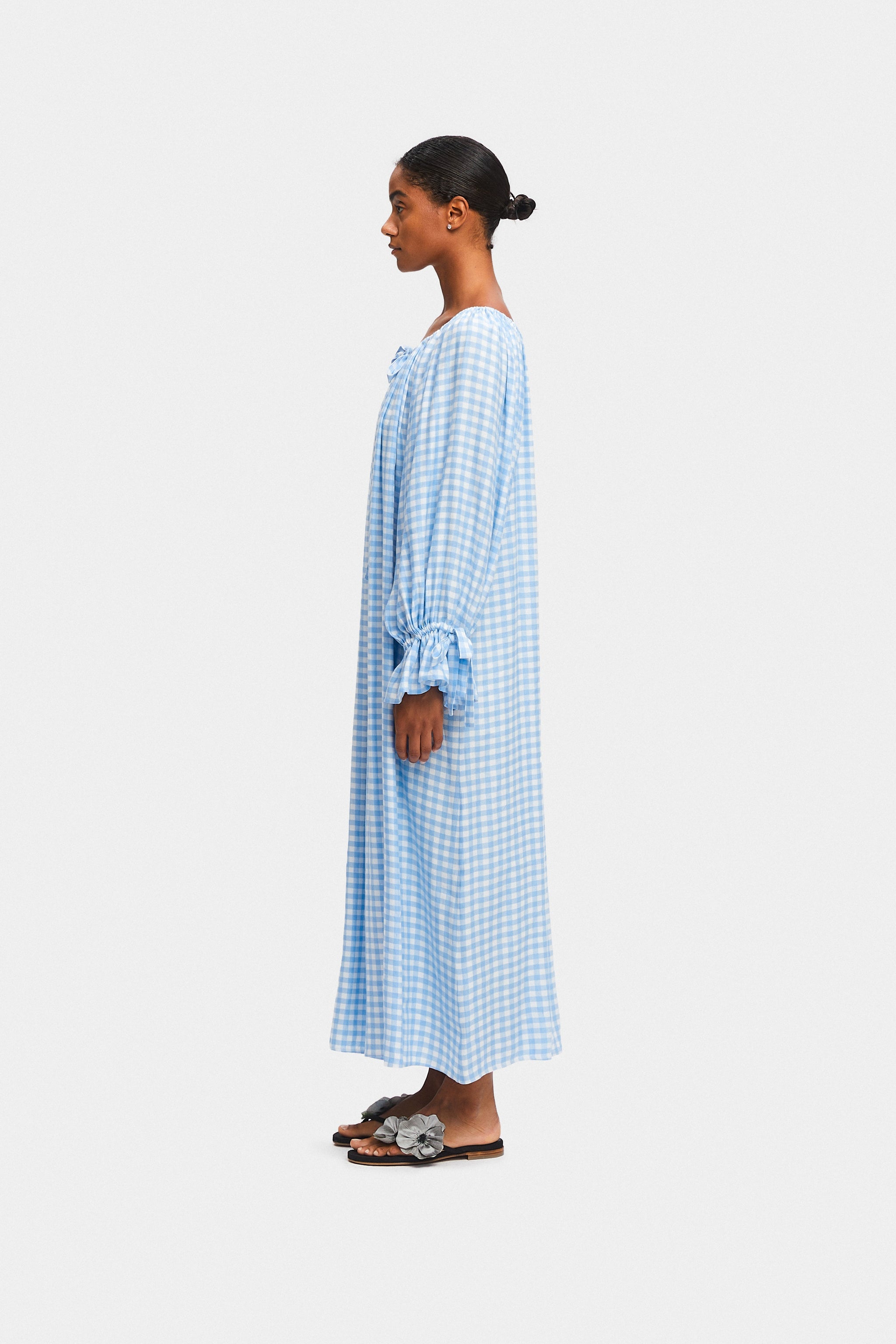 Cha-Cha Linen Maxi Dress in Blue Vichy